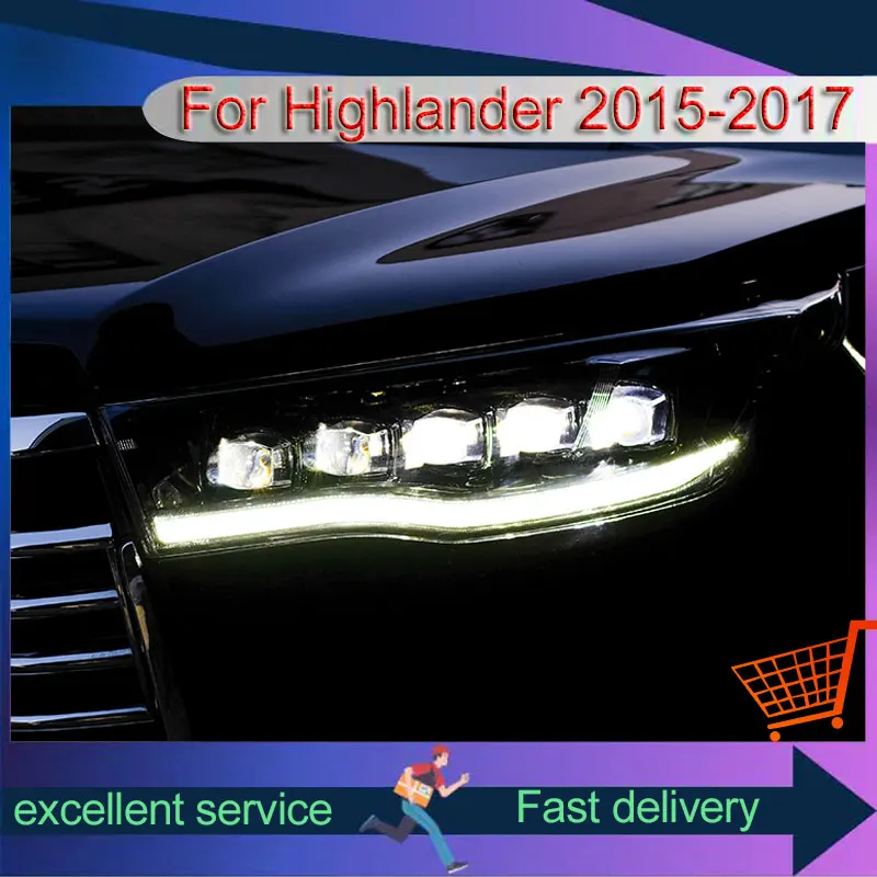 Car For Toyota 2015-2017 Highlander Headlight Upgrade DRL Front Lamp LED Dynamic Steering Lamp 5 Projector Lens Auto Accessories