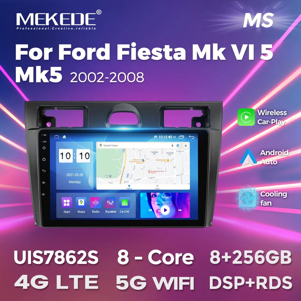 MEKEDE-reproductor Multimedia con pantalla inteligente de 9 pulgadas para coche, radio con Carplay, Android, GPS, WIFI, 4G, para Ford Fiesta Mk VI 5