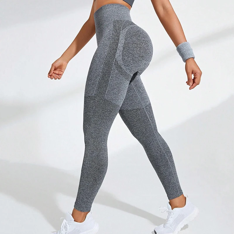 Seamless Spliced Leggings Women Butt Lift Yoga Leggings High Waist Fitness Running Slim Pants Gym Workout High Elastic Tights