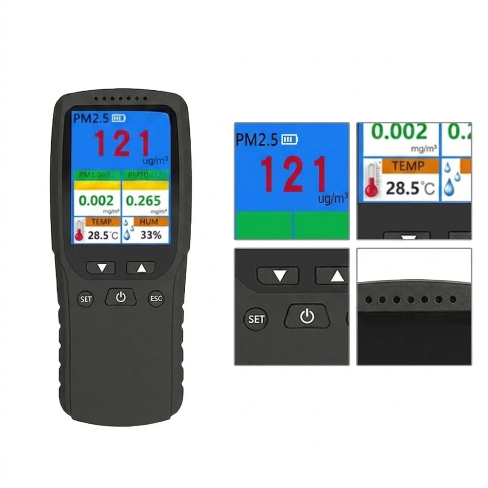 DM106A For Air Quality Monitor Temperature Humidity Pressure Detector With For Hd Color Screen Alarm For Home Office Car Indoor