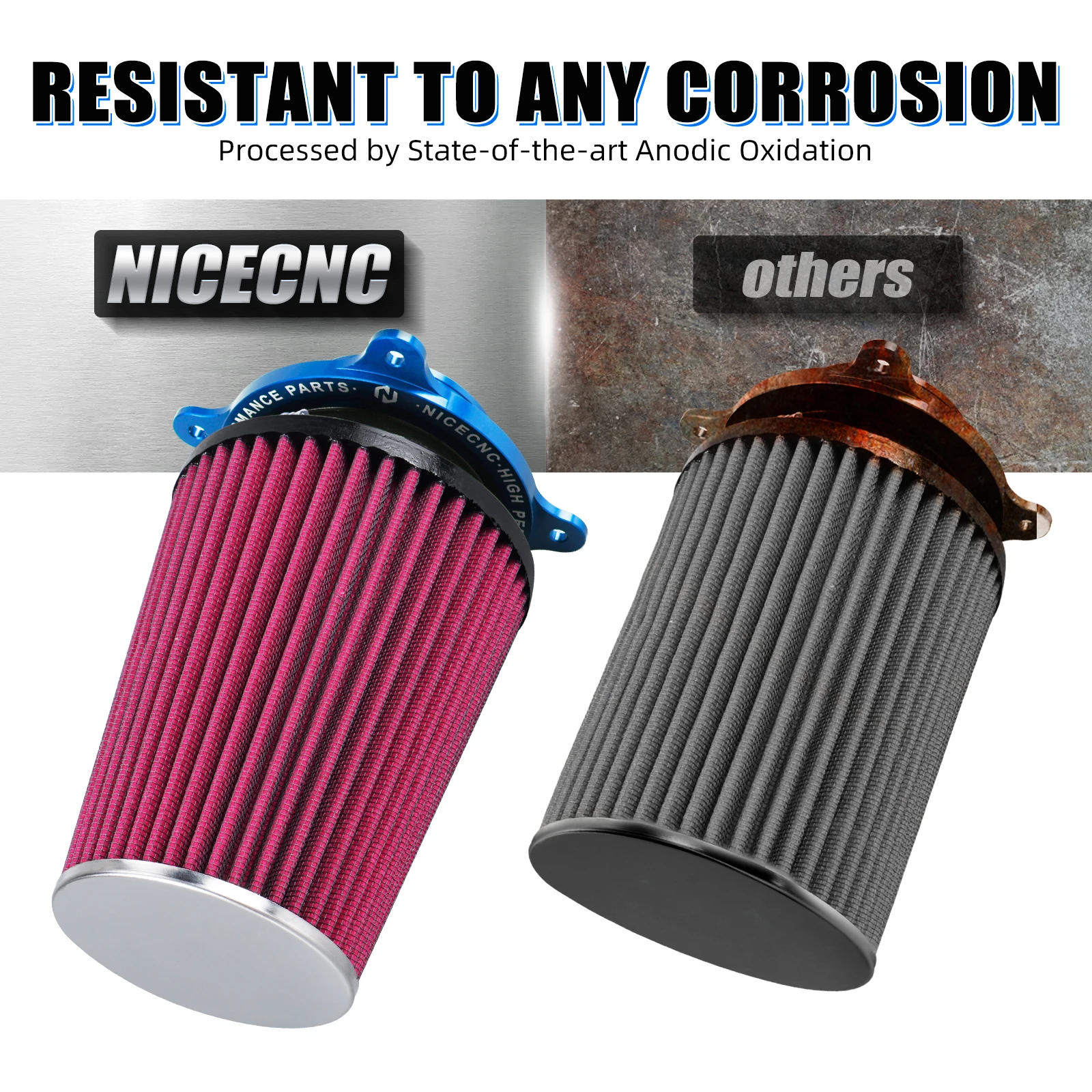 NICECNC Für Yamaha Raptor 700 700R 2006-2026 Luftfilter-Ansaug- und Schnittstellen-Kit Hochleistungs-Waschbares Aluminium ATV-Zubehör – Detail 4
