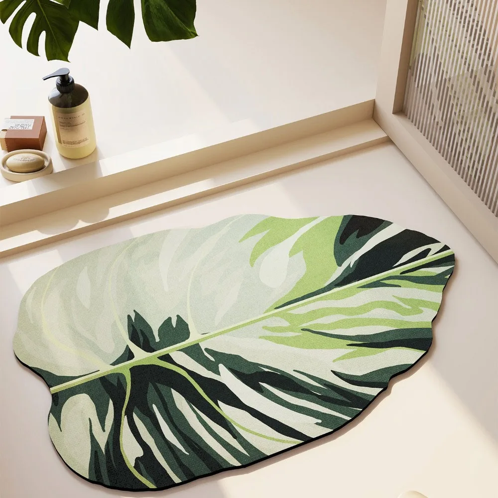 Dopamine Floor Mat Non-Slip Irregular Shaped Leaves Doormat Water-absorbing Quick-drying Entryway Rug