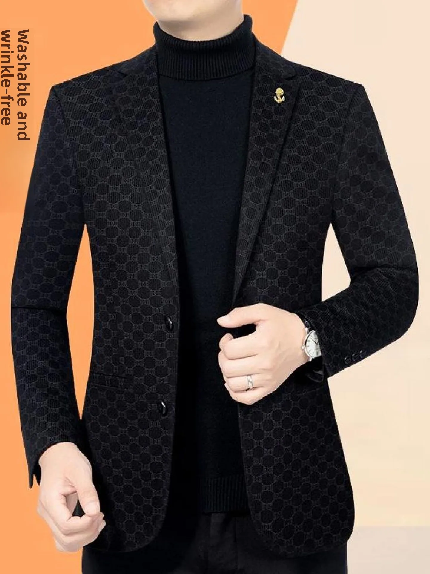 

Busin Casual Men's Suit Jaet Mid-Year Faion Dad Sle High-End Polyester Long Sve Two-Button Single-Breasted