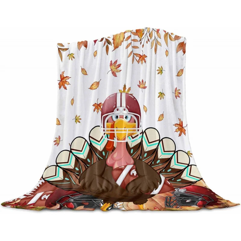 

Fall Turkey Flannel Throw, Thanksgiving Maple Pumpkin, Soft, Warm, Comfortable and Lightweight for Sofa Bed