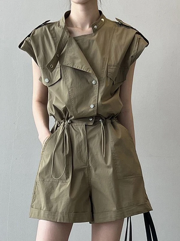 Verão fino perna larga macacão ort calças workwear faionable terno de uma peça cintura alta comute sle borla detalhe