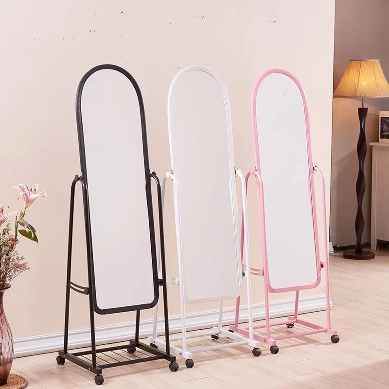 Simple Metal Mobile Clothing Store Fitting Mirror Portable Full-Length Dressing Mirror Iron Art Floor Standing Mirror for Home