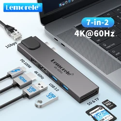 LemoreleTC47 USB Type C ฮับคู่ USB-C เป็น HDMI RJ45 USB PD 3.0 SD สำหรับ MacBook Pro Air ADAPTER Thunderbolt 3 DOCK USB C 3.0 Type-