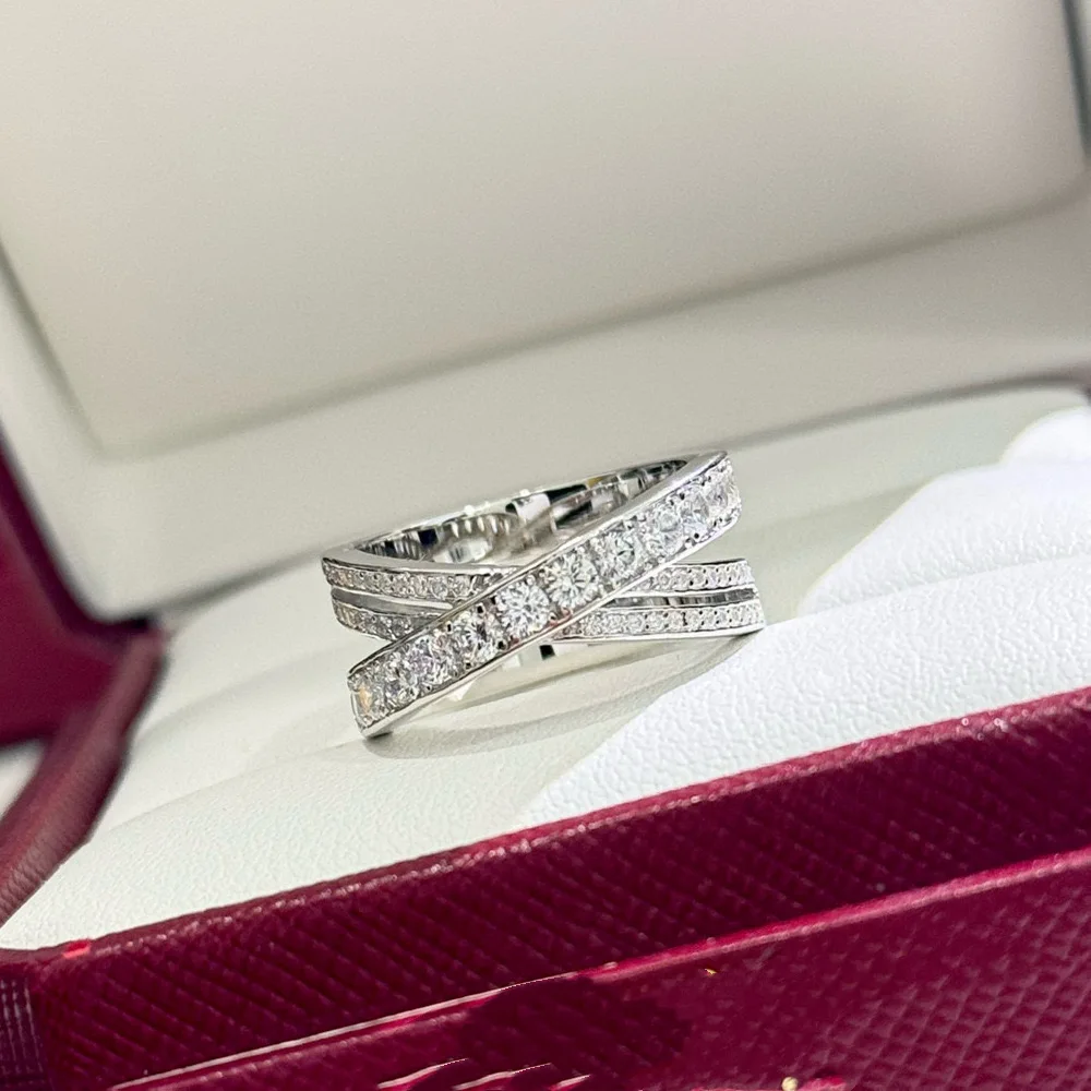 

925 sterling silver X-shaped precision ring with sweet and romantic zircon, suitable for women's Korean wedding party jewelry