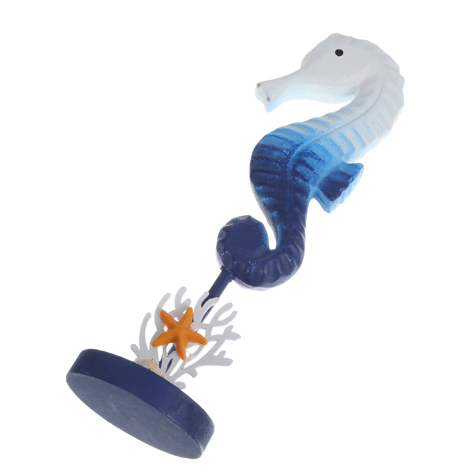 

Coastal Animal Decor: Wooden Seahorse Statue with Sea Star Coral Elements Mediterranean Style Home Office Desktop Ornament
