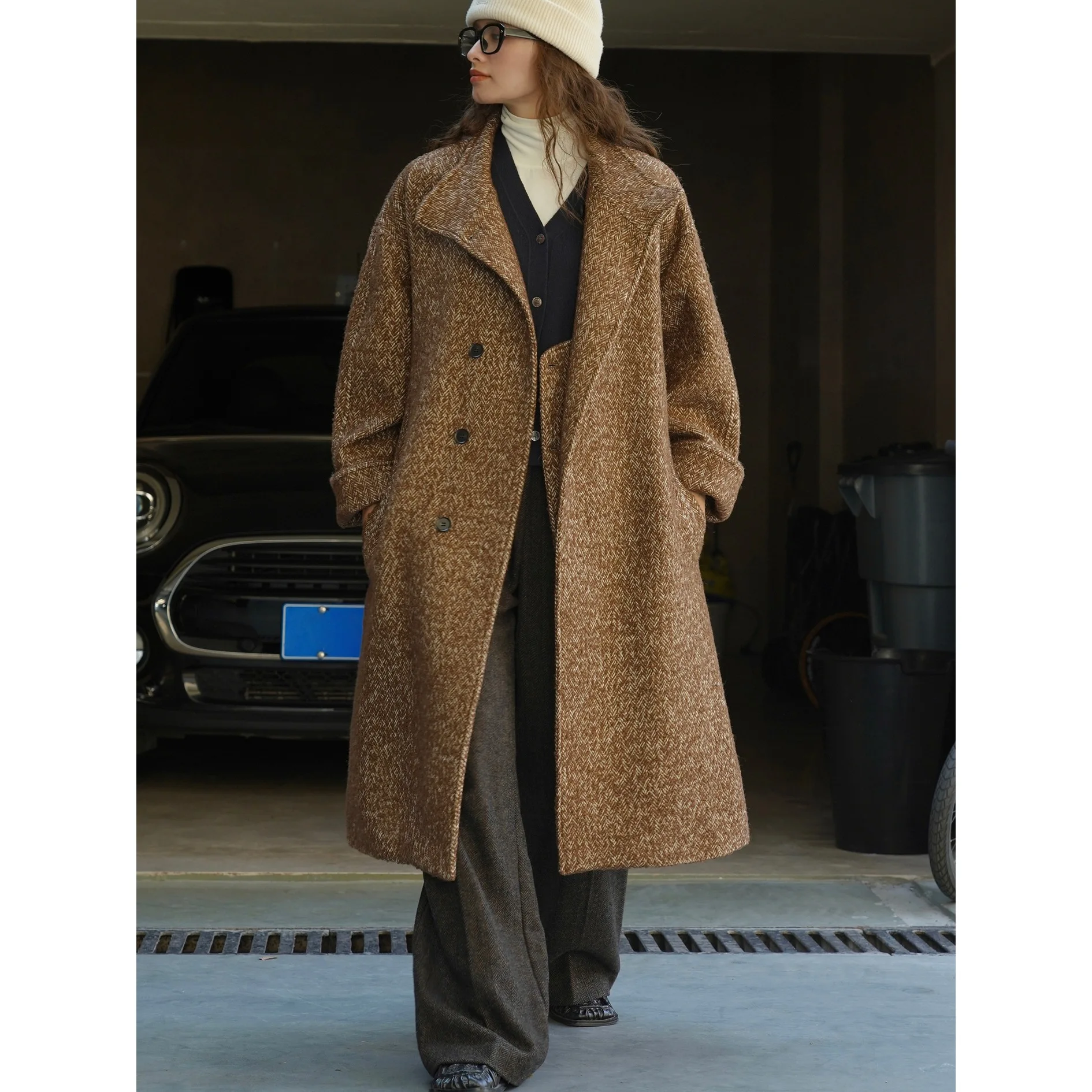 Winter new Korean version retro Chinese horn buckle woolen coat loose and thin heavy coat women