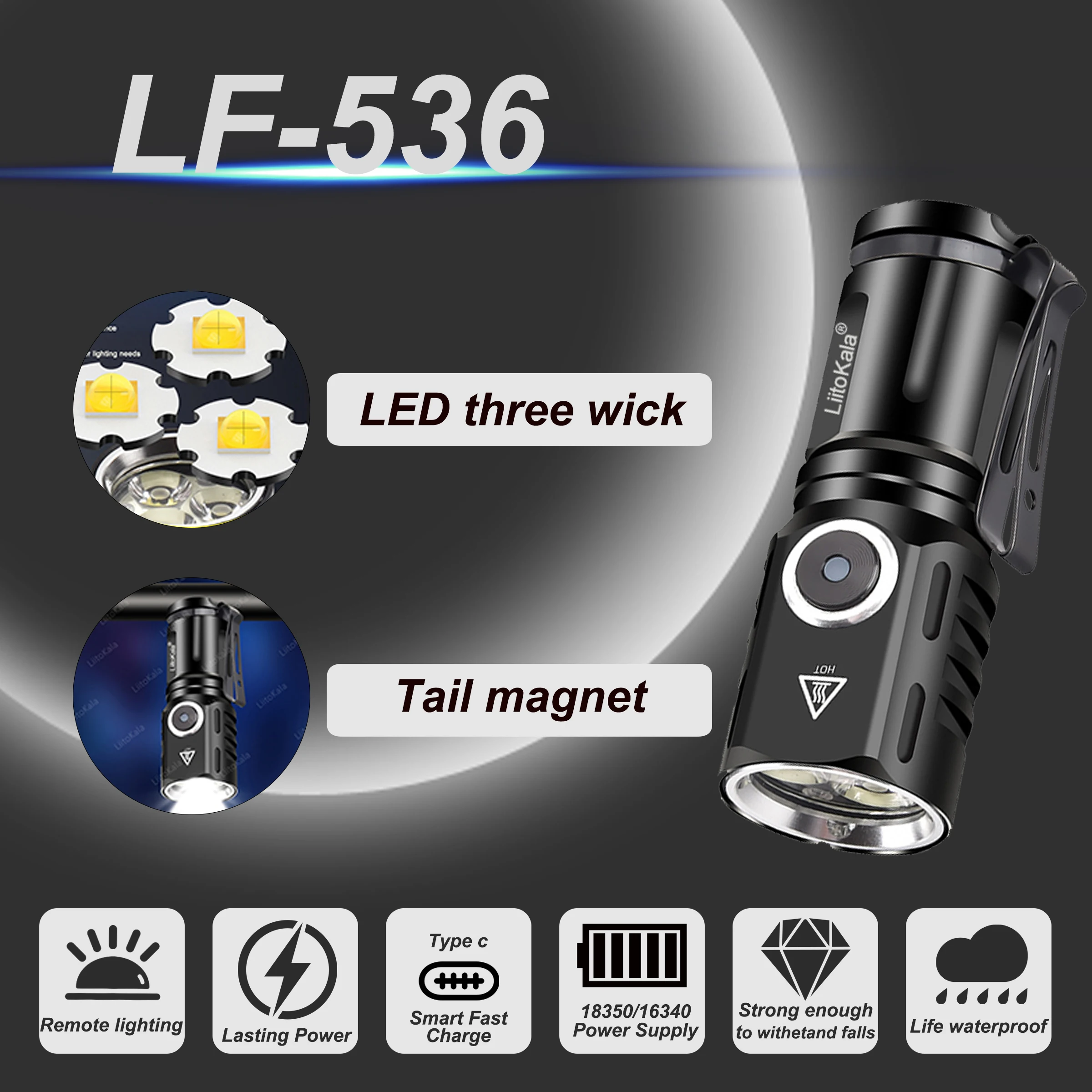 LiitoKala LF-536 Rechargeable Mini Highlight Cap Clip-On Flashlight Portable LED Light for Camping Hiking