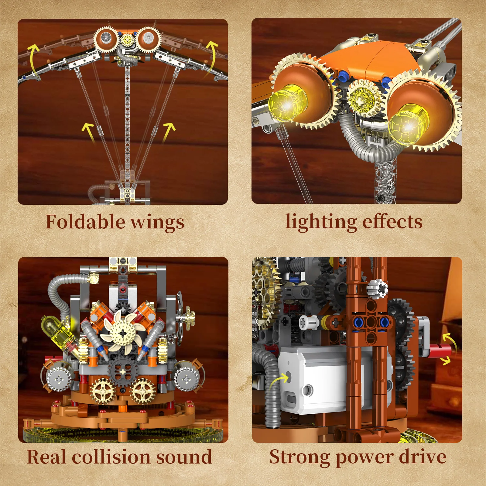 760PCS Punk Mechanical Bionic Ornithopter with Wings Linkage and Lights Electric Building Blocks Model Motor Control Toys Gifts