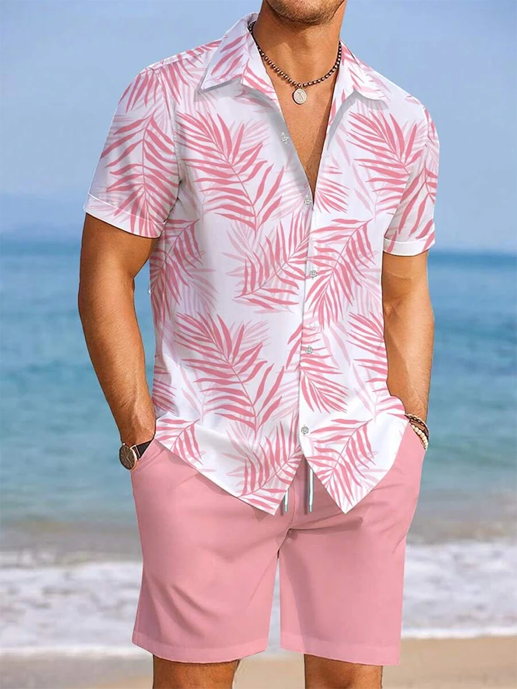 Hawaiian Men\'s Casual Shirt And Beach Shorts Set Summer Everyday Fashion Men\'s Short-sleeved Shirt Outdoor Beach Men\'s Shorts