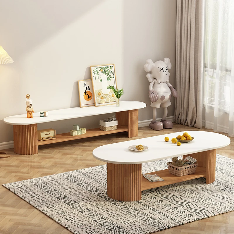 

Nordic simple solid wood coffee table TV cabinet combination living room home 2025 new log cream style TV cabinet