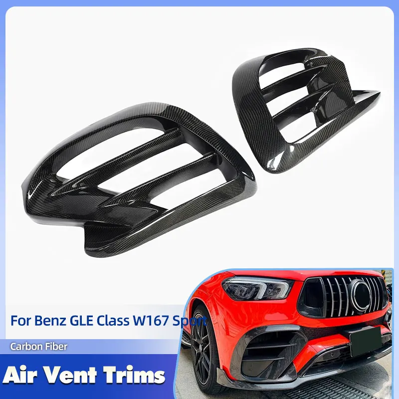 

Car Front Bumper Air Vent Trims Carbon Fiber for Mercedes Benz GLE Class W167 Sport Coupe 2020-2022 Fog Lamp Covers Body Kits