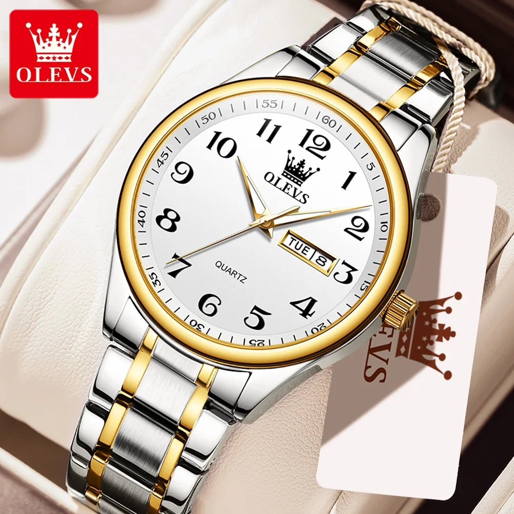 OLEVS Classic Bussiness Quartz Watch for Men Digital Dial Date Week Display Clock Luminous Waterproof Man Gold Wristwatches 5567