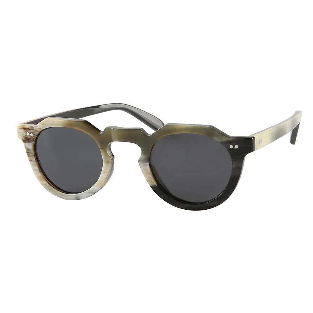 

Women Sunglasses Man Polarized Retro Fashionable Glasses Classic Curved Key Nose Two 2 Rivets Handmade Horn Sunglass Men