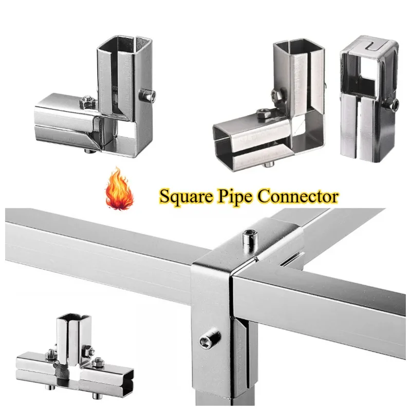 Connecteur de tuyau carré 25x25mm en acier inoxydable 201, raccord coudé à boucle fixe pour tuyau carré