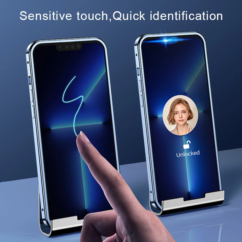360 ° Vollständiger Schutz aus Metall, magnetisch, doppelseitig, Glas-Snap-Lock-Hülle für iPhone 16 Pro Max, 14, 12, 11, 13, 15 Pro Max, Stoßstangenabdeckung – Detail 9
