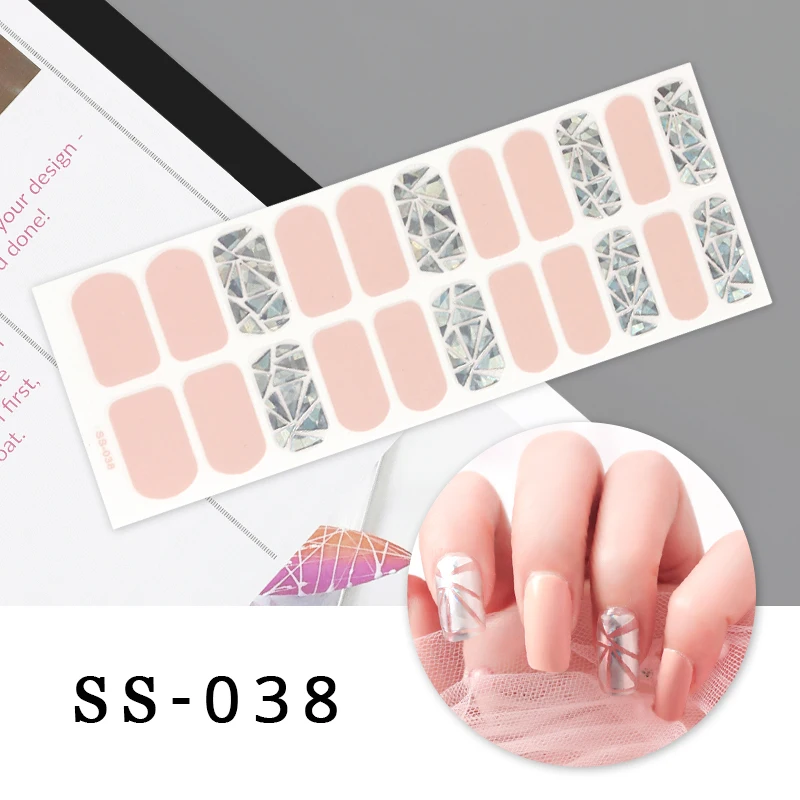 Luxury Nail Stickers Glitter Pink Nail Polish Stickers for Women Girls Beauty Shiny Full Cover Manicure Stickes for Nails Art