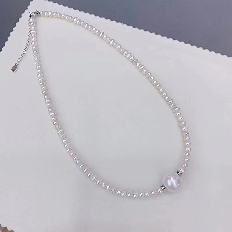 13-14mm Flat Round Strong Gloss S925 Sterling Silver Inlaid Tail Chain Natural Freshwater Edison Pearl Necklace