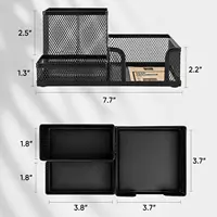 Black Mesh Desk Organizer with Pencil Holder And Storage Baskets 3 Compartments Office Supplies Caddy for Desktop Accessories 6