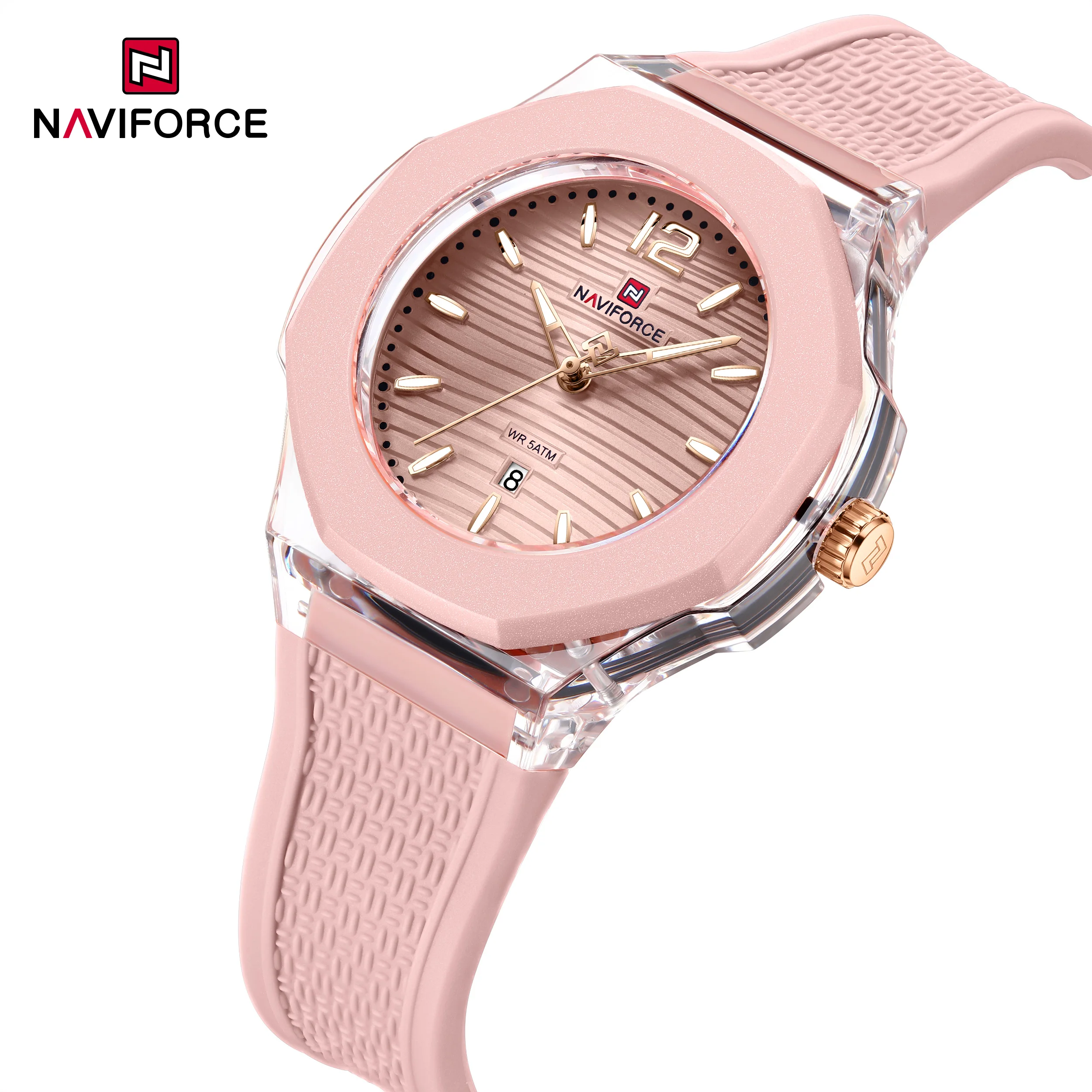 NAVIFORCE 5ATM Waterproof Simple Design Silicone Rubber Band Women's Watch Luminous Pointer Display Standard Quartz Calendar
