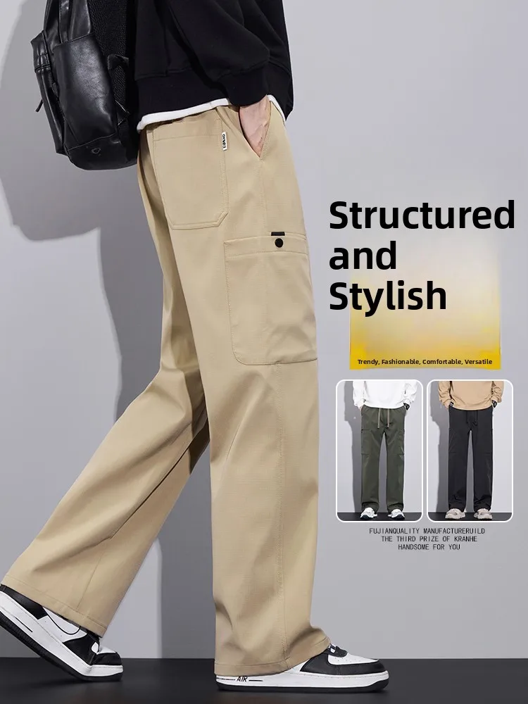 

Loose Fit Men's Casual Trousers Dstring Straight Leg Faionable Versatile Spring Autumn New Sle Polyester Fiber