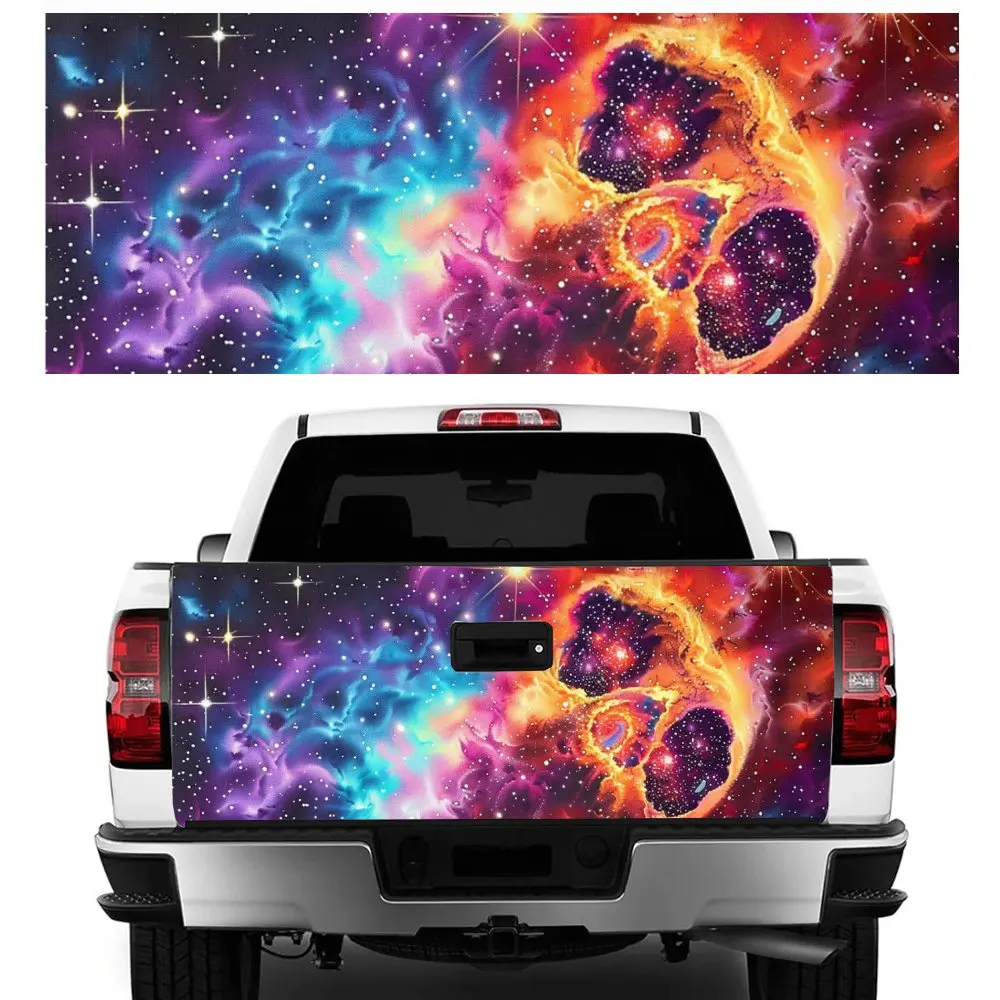 

Красочная галактика с черепом, хвост автомобиля, багажник, защита Vinly, наклейка, автоаксессуары, украшение на капот «сделай сам», наклейка для внедорожного пикапа