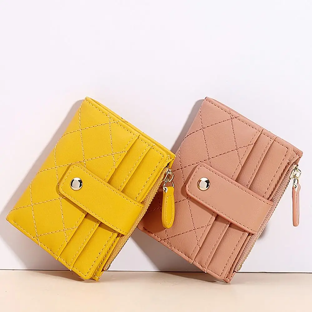 

Multi-card Slot Credit Card Holder Bags Soft Leather Ultra Light Zipper Coin Purse Solid Color Short Card Bag Women Girls