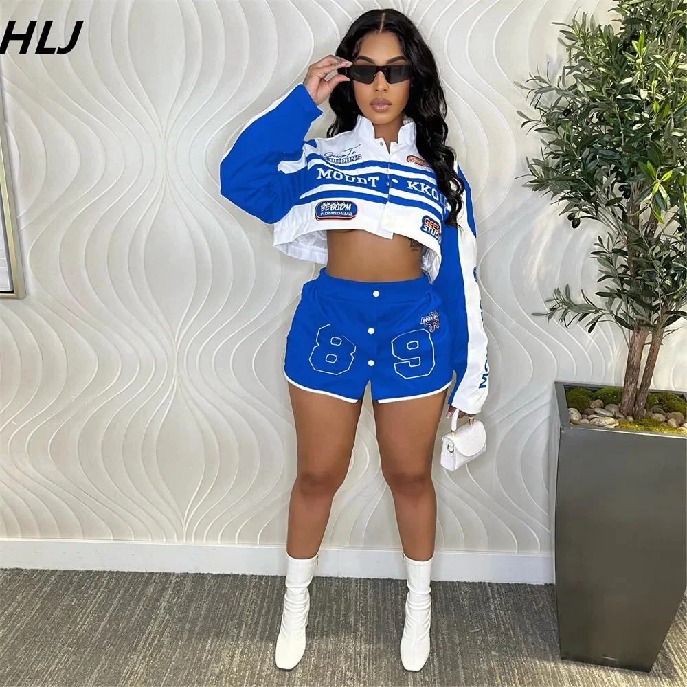 HLJ Letter Print Two Piece Outfits 2023 Autumn Winter Casual Sporty Baseball Coat Skirts Suits Detachable Buttons Y2k Streetwear