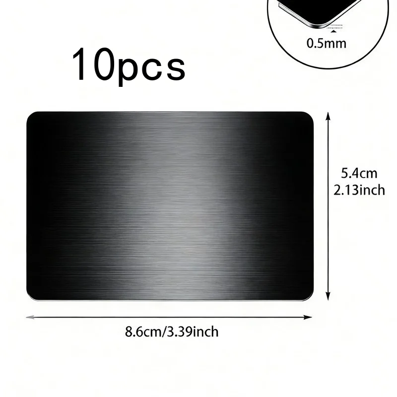 10Pcs Black Stainless Steel Blank Cards, 304 Rustproof, Engravable for Home, Office & Gifts