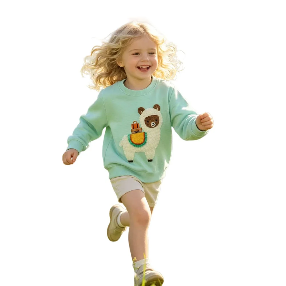 Jumping Meters 2-7T New Arrivals Alpaca Long Sleeve Girls Sweatshirts Embroidery Autumn Winter Toddler Animals Kids Sport Shirts