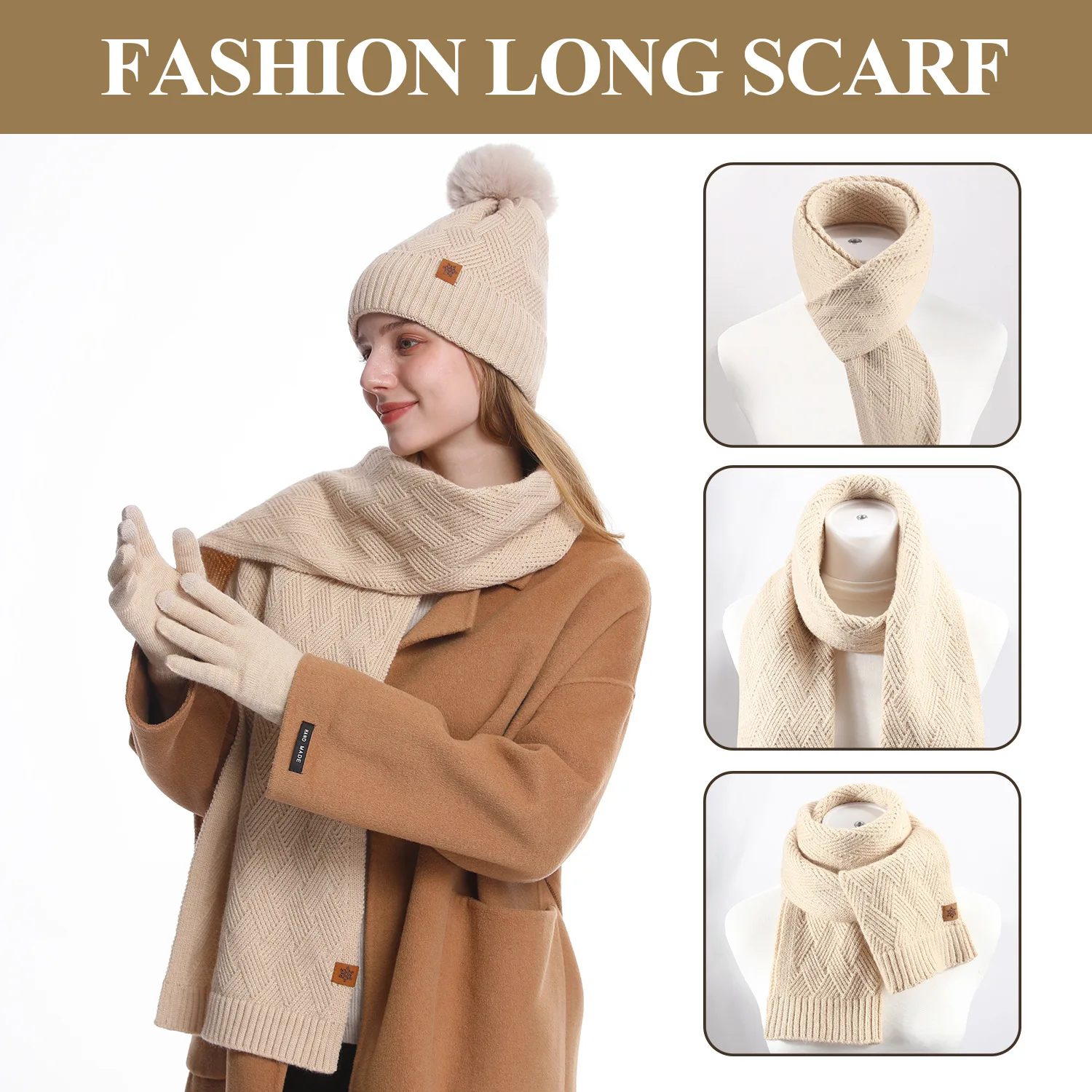 

Winter Knit Hat Scarf Gloves Set for Women - Thermal Fleece Lined, Soft Crochet earmuffs, Outdoor Cold Weather Accessories
