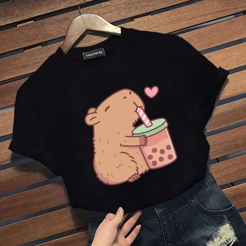 New Cute Apybara Graphic Printed T-Shirt Casual Women's Outdoor Funny Apybara T-Shirt Shirt Kawaii Apybara T-Shirt
