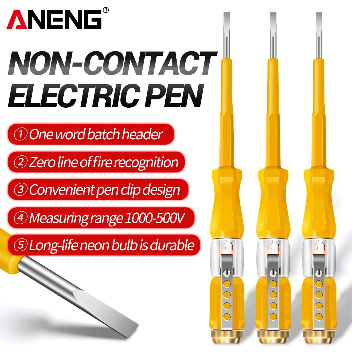 ANENG B07 Voltage Test Screwdriver 100-500V Neon Bulb Insulated PVC Shell Electrician Circuit Detection Maintenance Test Pen