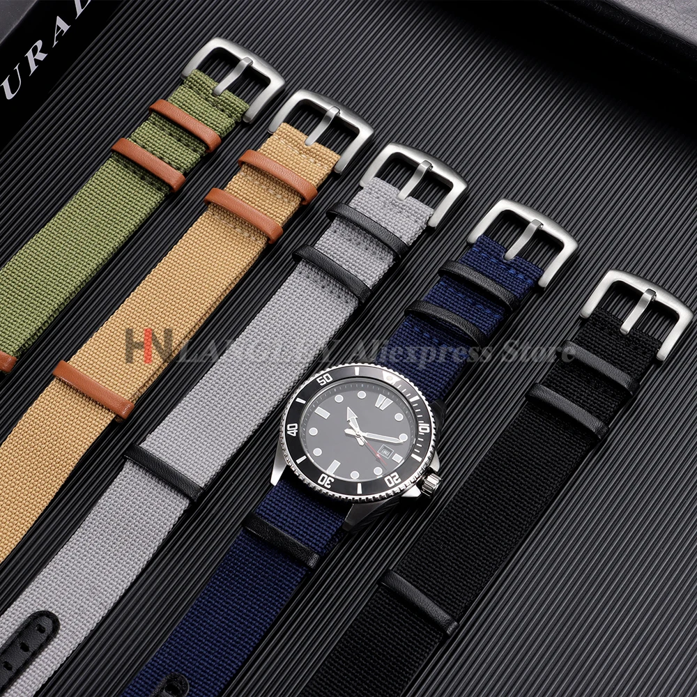 

Soft Watch Bracelet for Seiko Replacement 20mm 22mm Canvas Nylon Leather Strap for Rolex Watchband for Omega Men Women Wristband