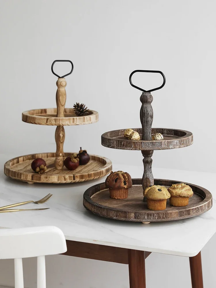 Creative European Dessert Stand Mori Style Double Layer Three Layer Cake Plate Wooden Dessert Bar Decoration Tray Display