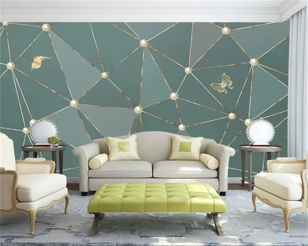 Custom wallpaper 3d light luxury background wall golden solid geometric polygon marble texture stitching decorative wallpaper
