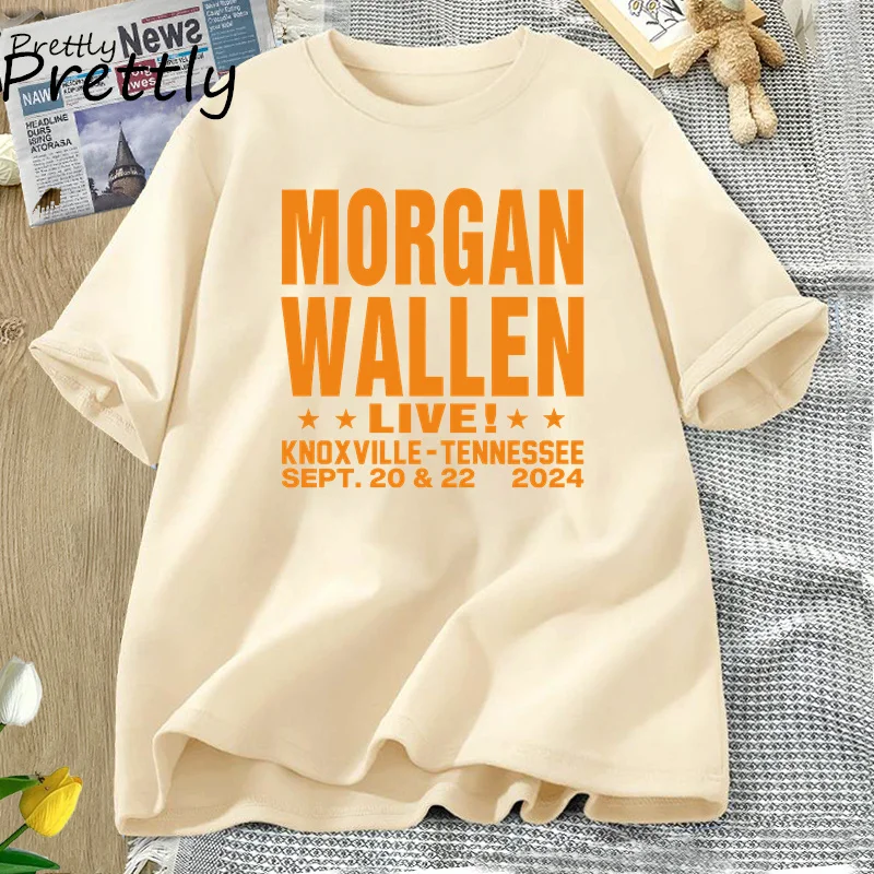 Morgan Wallen Concert T Shirt Fashion Cotton Short Sleeve T-shirts Football Game Orange Printed T-shirt Womans Clothing