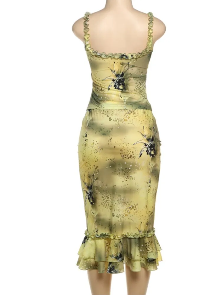 Swimwear Skirt Cover-up 2 Piece Set Women Tops And Midi Skirt Bathing Suit Fashion Solid Sexy Beach Cover Up Outfits