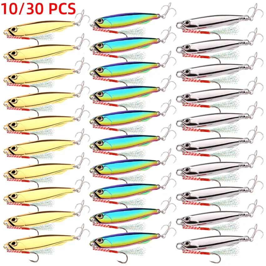 10/30PC/lot Metal Cast Jig Spoon 60G 40G 30G Lures set With Hook Casting Jigging Fish Sea Bass Fishing Lure Artificial Bait