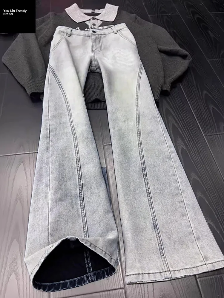 

American Sle Retro Tapered Jeans Men's Winter Fce High Street Cleanfit Straight Leg Micro Flared Workwear Pants