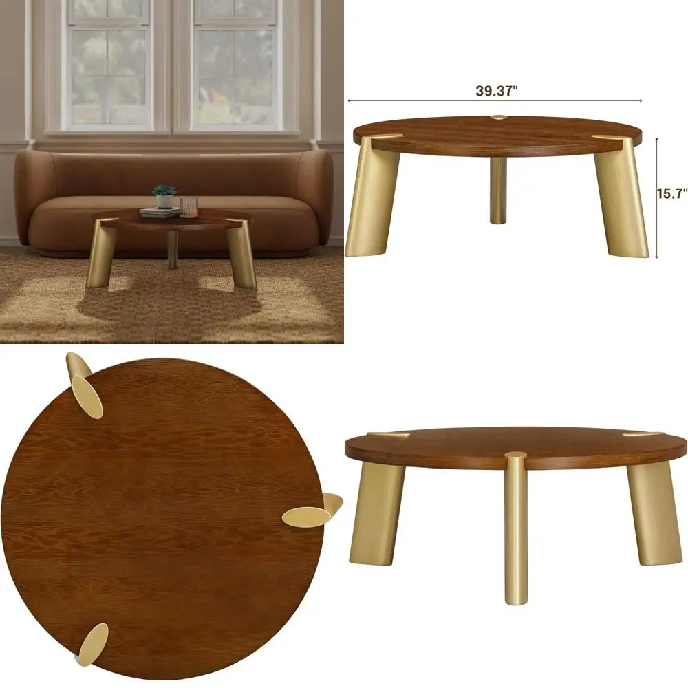 طاولة قهوة بوهو خشبية مستديرة مقاس 40 بوصة لغرف المعيشة وتناول الطعام - مقاومة للماء والحرارة، جوز داكن #1