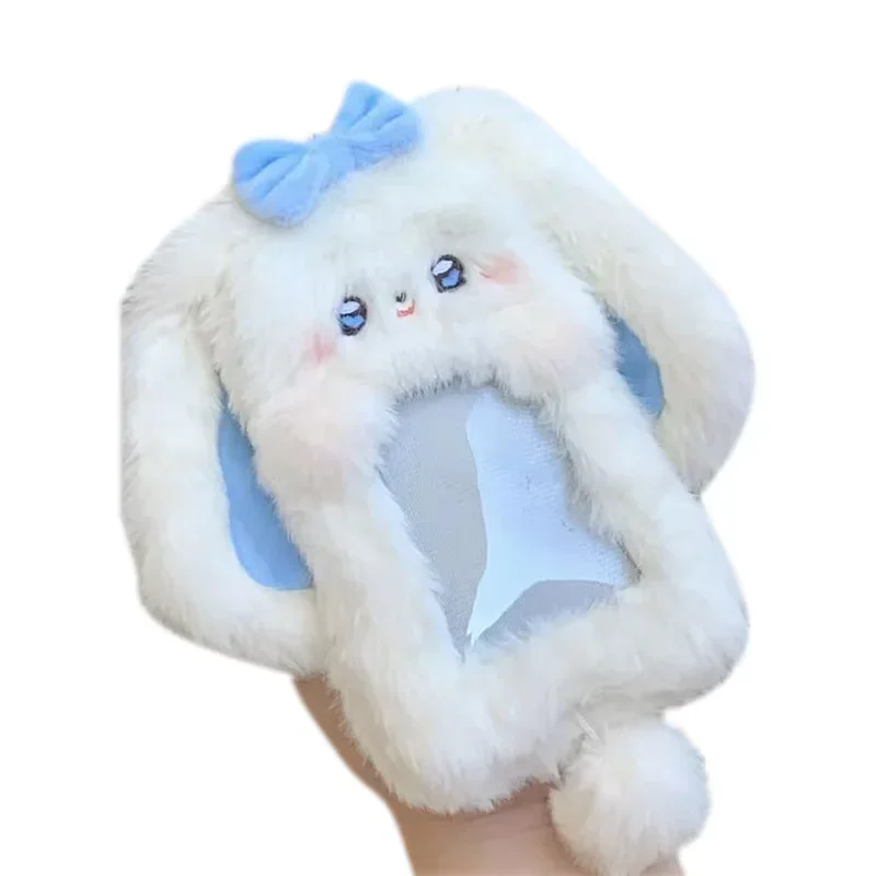 1Pc 3‑Inch Card Holder Plush Photocard Bus ID Card Protector Cute Photo Display Storage Organizer Charm Keychain