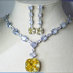 KQDANCE Woman Large Square Lab Sapphire Tourmaline Paraiba Emerald Gem Diamond Earrings Green Yellow Stone Necklace Jewelry Sets