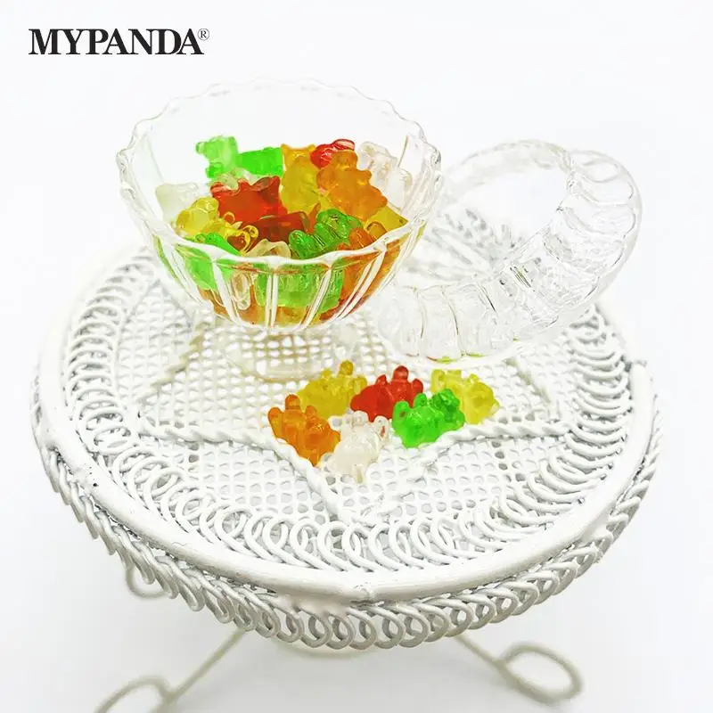 20pcs/set Figurines Miniatures Home Decor Flatback Food DIY Resin Sugar Dollhouse Cute Bear Design QQ Gummy Candy Stationery Box