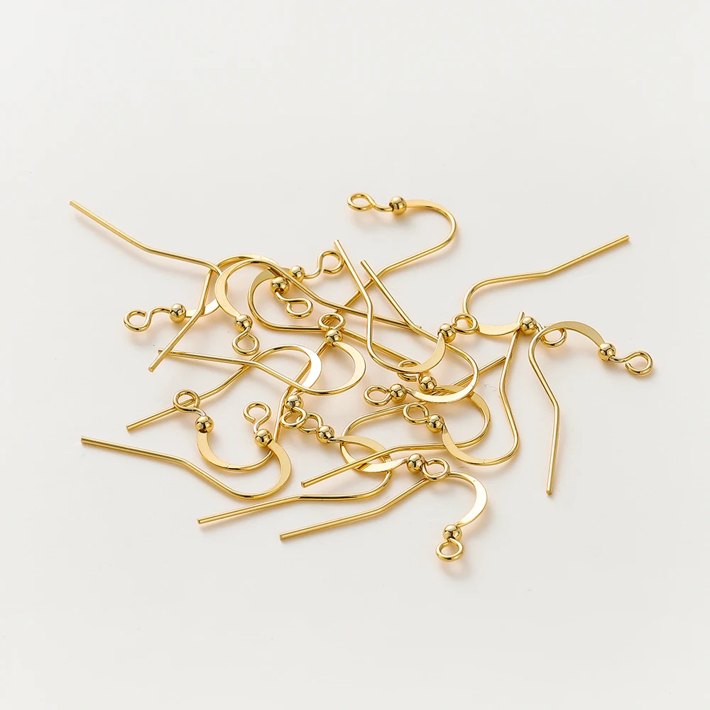 20pcs/lot 14K/18K Gold Plated Brass Earring Hook Clasps Pendant Charms Ear Wire Fitting DIY Jewellery Making Accessories