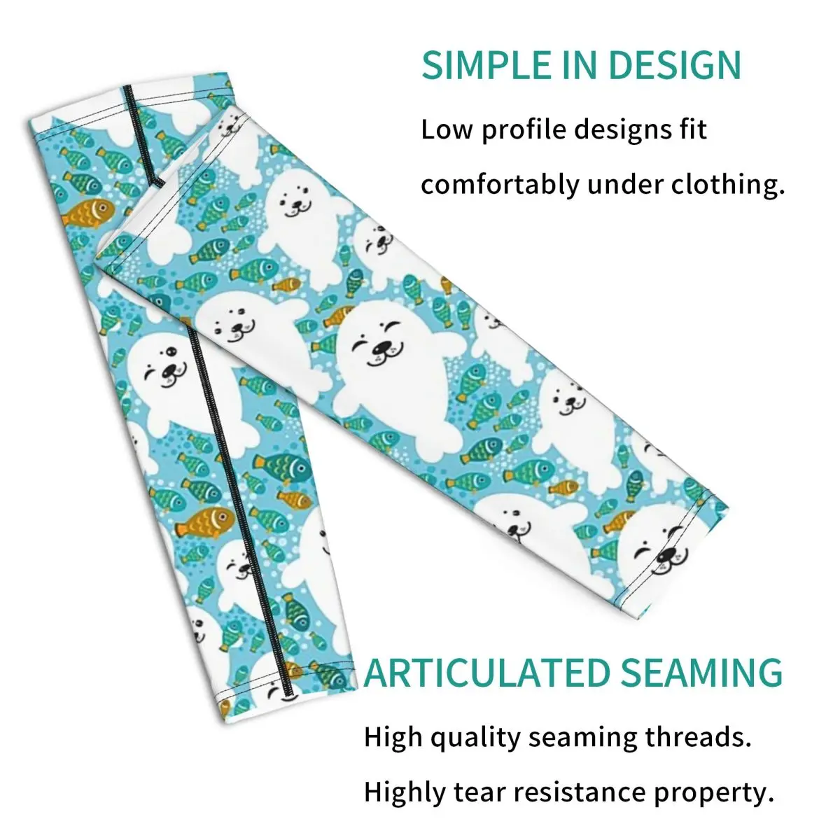 Kawaii süße Robbe und Fische im Wasser Outdoor Armstulpen Sonne UV-Schutz Abdeckung Sommer Radfahren Tattoo Ärmel
