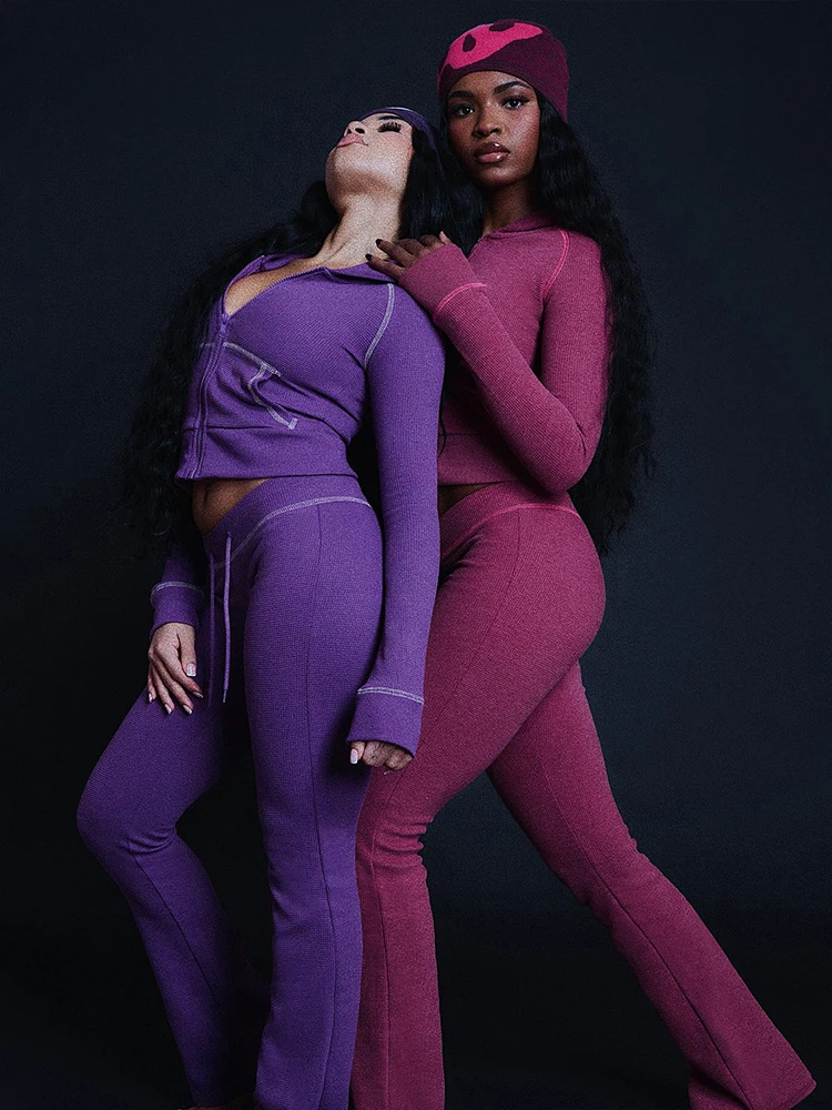 Kliou Casual Tracksuit 2 Piece Set Woman Zip Cardigan Full Sleeve Hooded Jacket+Drawstring Long Pants Daily Sporty Style Outfits